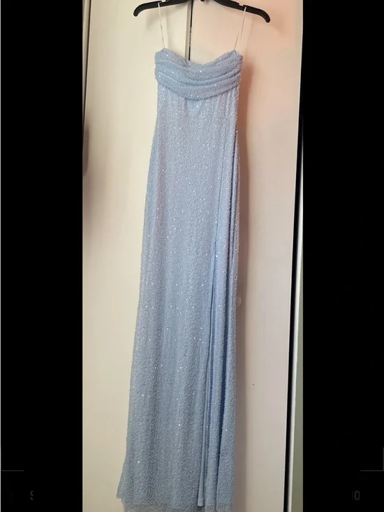 Windsor Light Blue Strapless High-Slit High-Low Gown - Picture 2 of 3